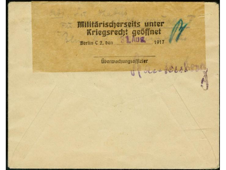 "MOSSUL 13.8.1917", sehr klar auf Feldpostbrief mit Zensur-Verschlußzettel nach Berlin, Pracht ex Myron Fox