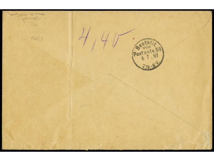 "Omaruru 6.5.97", handschriftlicher Aufgabevermerk auf unfrankiertem Brief mit Tax-Stempel "T." und handschriftlicher Taxe "8