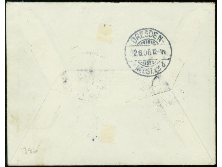 "Otjiwarongo", violetter L1 (in Schreibmaschinenschrift) klar und Wanderstempel vom 24.5.06, je auf zwei Einzelwerten Kaisery