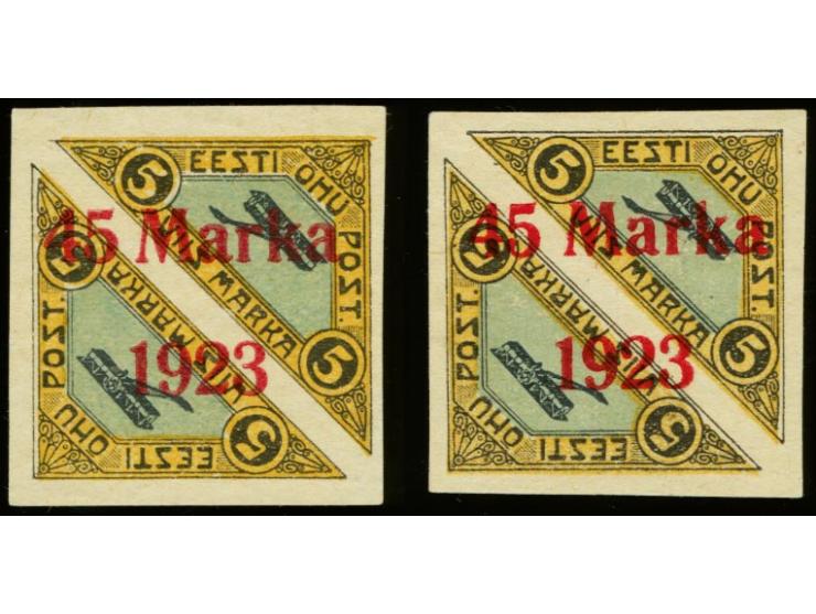 1923, Airmail 45 m., both overprint types, unused, very fine, signed Nemvalz and Eichenthal