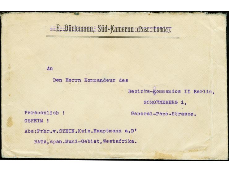 1916 (ca.), Umschlag mit Absenderangabe "...Frhr. von Stein" (war Leiter des Gefangenenlagers Nkole Maka) aus der Zeit der In