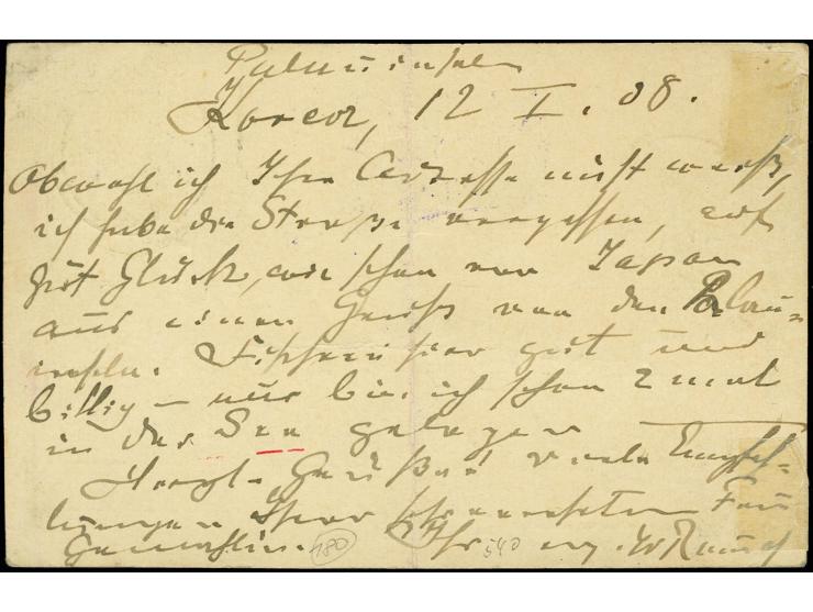 "PALAU 24 1 08" auf Ganzsachenkarte 5 Pfg. nach München, hier nachgesandt, wieder retour nach München und schließlich zurück 
