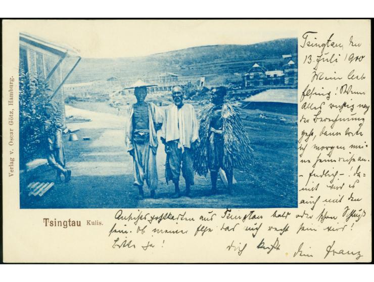 steiler Aufdruck: 1900, 5 Pfg. auf 10 Pfg. mit Aufdruck-Besonderheit "offenes g in Pfg." und stark nach unten versetzten Blau