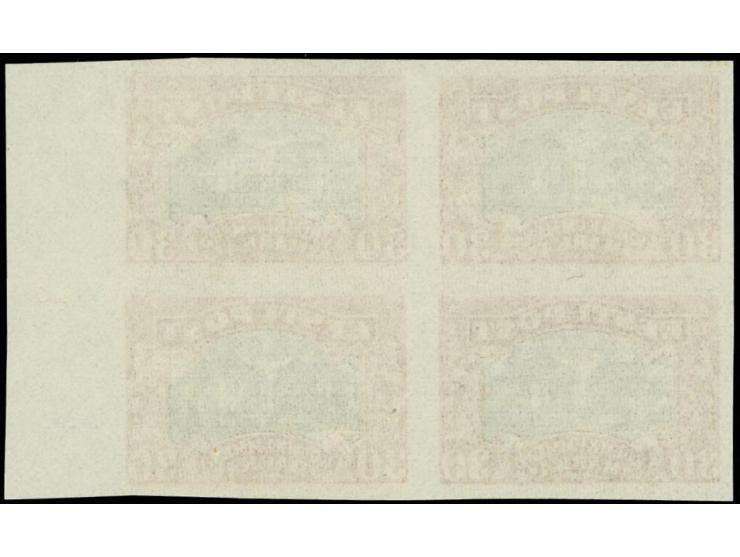 1924, National theater 30 m. proof in red with brown network, block of four with right sheet margin, fine (Hurt/Ojaste G5)
 