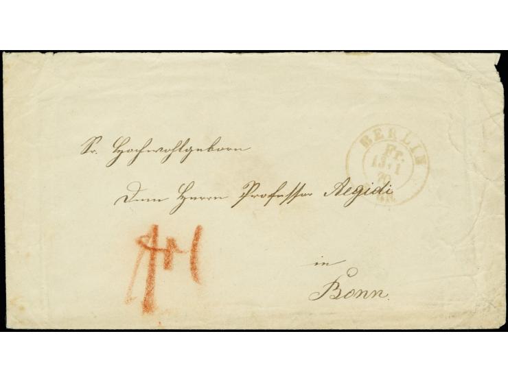 1870, "BERLIN Fr. 13 11 70", zarter Franko-Stempel mit Röteltaxe "1" auf Brief mit Absenderangabe "Cadett Becker an Bord S.M.