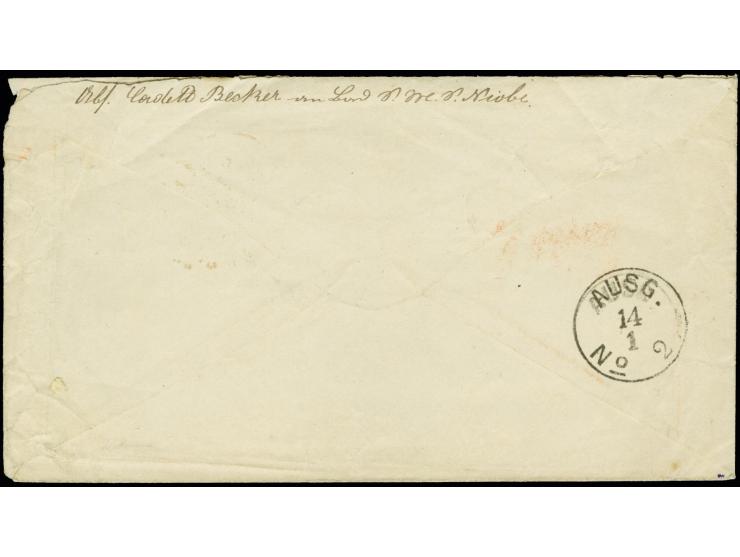 1870, "BERLIN Fr. 13 11 70", zarter Franko-Stempel mit Röteltaxe "1" auf Brief mit Absenderangabe "Cadett Becker an Bord S.M.