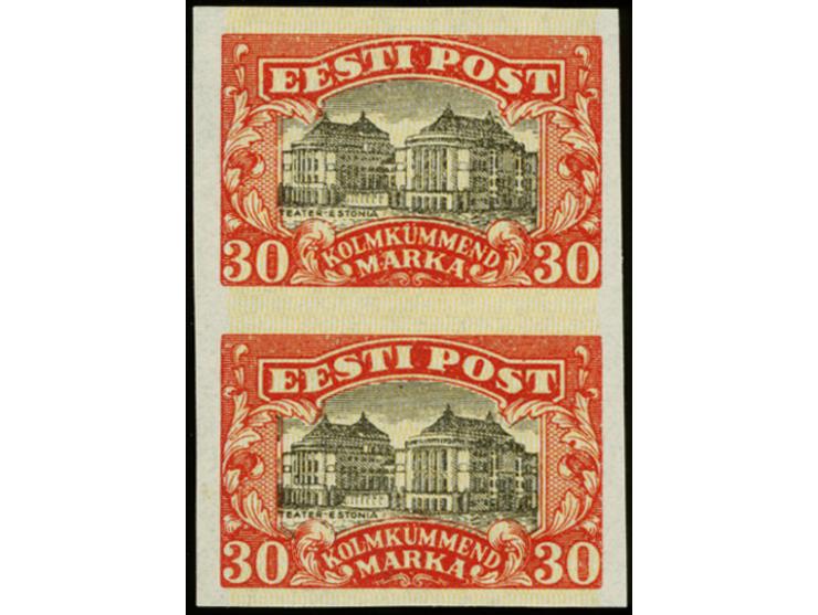 1924, National theater 30 m. proof in red with yellow network, vertical pair, fine, signed Nemvalz (Hurt/Ojaste G7)
 