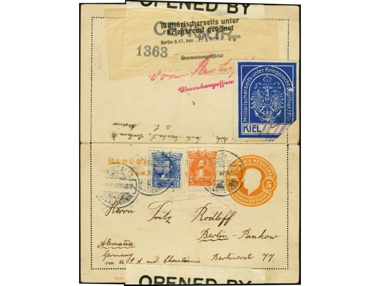 1916, "Orotava", handschriftlicher Absendervermerk rückseitig auf Mexico Ganzsachen-Kartenbrief mit Zufrankatur von "SANTA-RO