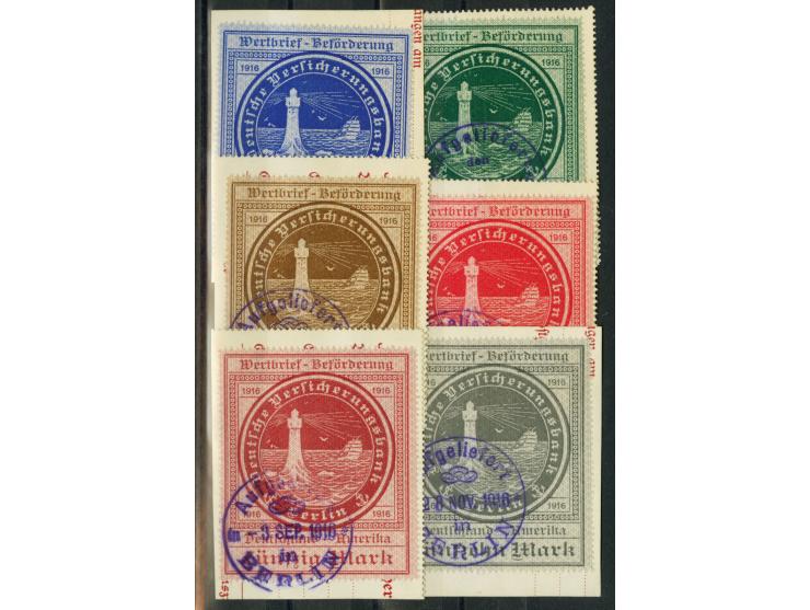 1916, 5-50 M. gestempelt mit dazugehörigen Briefstücken, teils leicht verkürzte Zähne, sign. Grobe und Georg Bühler (Mi. 1.80