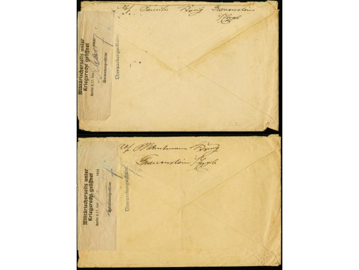 1915, SMS Geier, zwei frankierte Briefe aus einer Korrespondenz aus Frauenstein 1915 über das Marinepostbüro mit Zensurstempe
