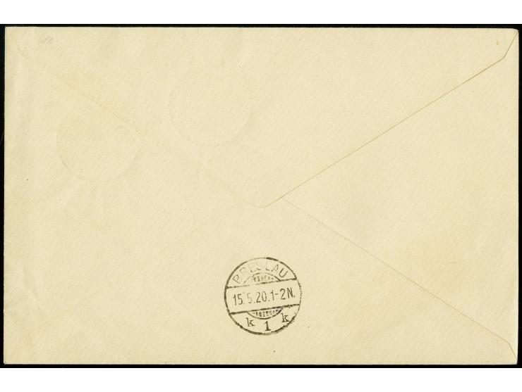 50 Pf. auf 5 M. mit Zufrankatur mit Stempel "BEUTHEN 14.5.20" auf portogerechtem R-Brief nach Breslau, tadellos, Fotoattest G