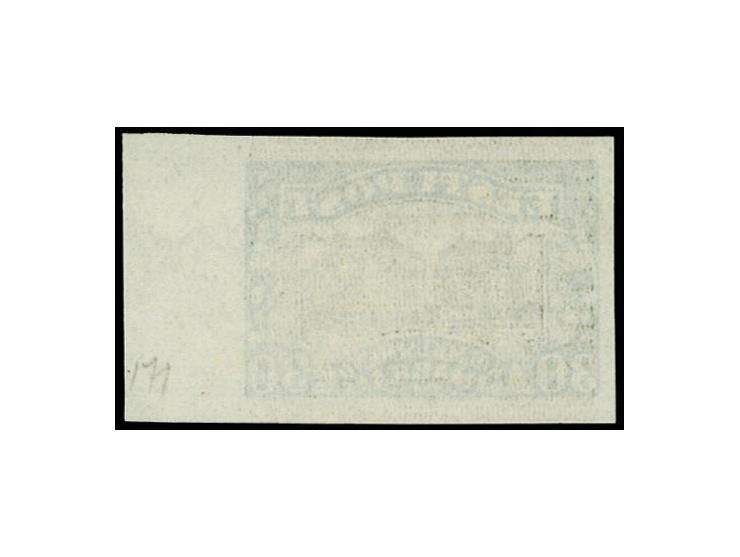 1924, National theater 30 m. proof in blue with light brown network, with right sheet margin, fine (Hurt/Ojaste G14)

 