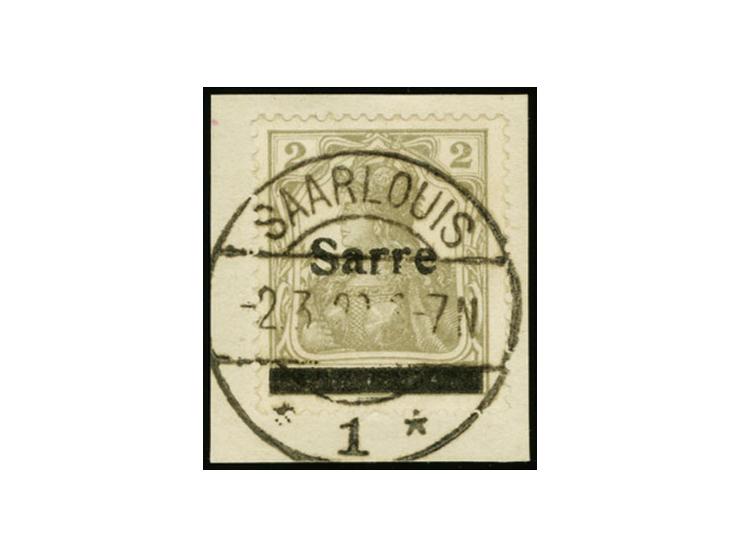 2 Pfg., Type II, sauber mit Stempel "SAARLOUIS 2.3.20" auf Briefstück, tadellos, u.a. sign. Dub und Fotoattest Burger BPP