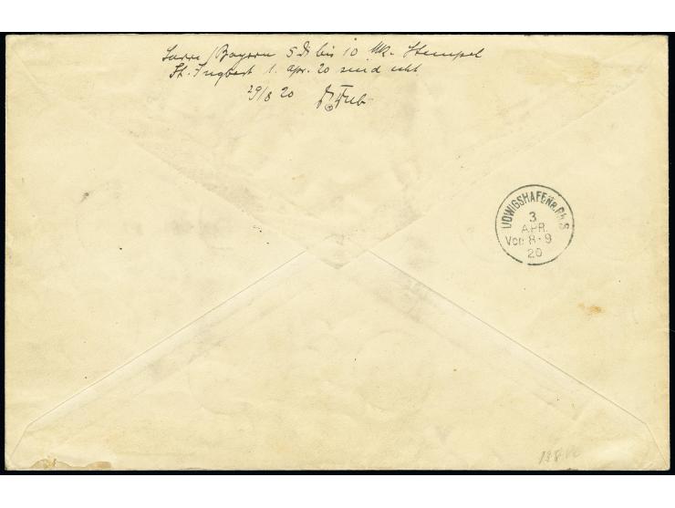 1920, Ludwig 5 Pfg.-10 M. kpl. mit Stempel "ST. INGBERT 1 APR 20" auf R-Brief nach Ludwigshafen, gute Erhaltung, Fotoattest B