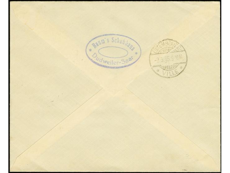 1928, Flugpost 50 C., Nachauflage von 1934 und Freimarke 40 C. je mit Stempel "DUDWEILER 1.3.35" auf unterfrankiertem Brief o