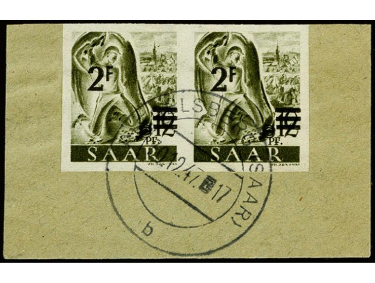 2 Fr. im ungezähnten Paar mit Stempel "RIEGELSBERG 30.12.47" auf Briefstück, selten, tadellos, sign. Hofmann BPP und Fotoatte
