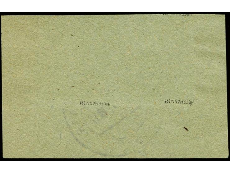 2 Fr. im ungezähnten Paar mit Stempel "RIEGELSBERG 30.12.47" auf Briefstück, selten, tadellos, sign. Hofmann BPP und Fotoatte