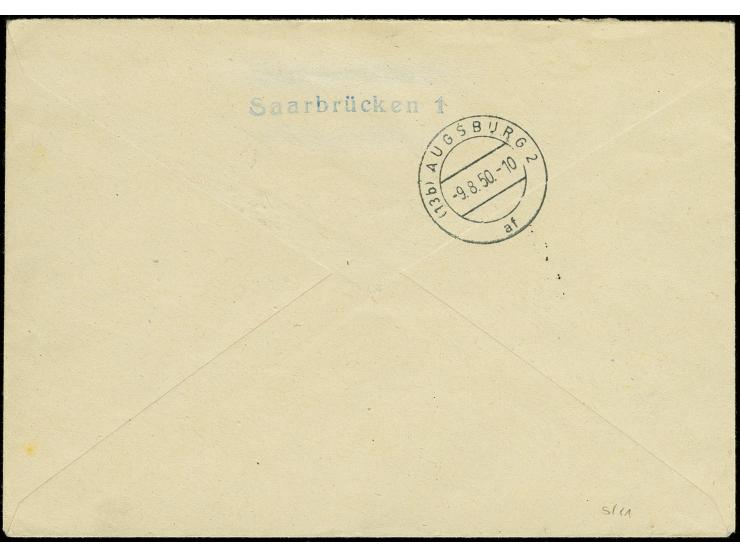 1950, Europarat 25-200 Fr. mit klarem Erstagsstempel "SAARBRÜCKEN 8.8.50" auf überfrankiertem Ersttags-R-Brief, tadellos, Fot