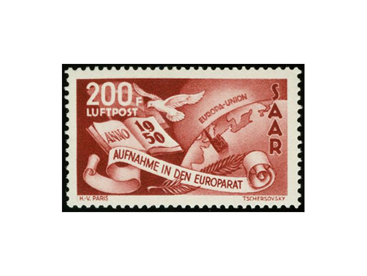 Europarat 200 Fr. mit Plattenfehler "Farbstrich im Buch über Anno", postfrisch, Fotoattest Ney BPP