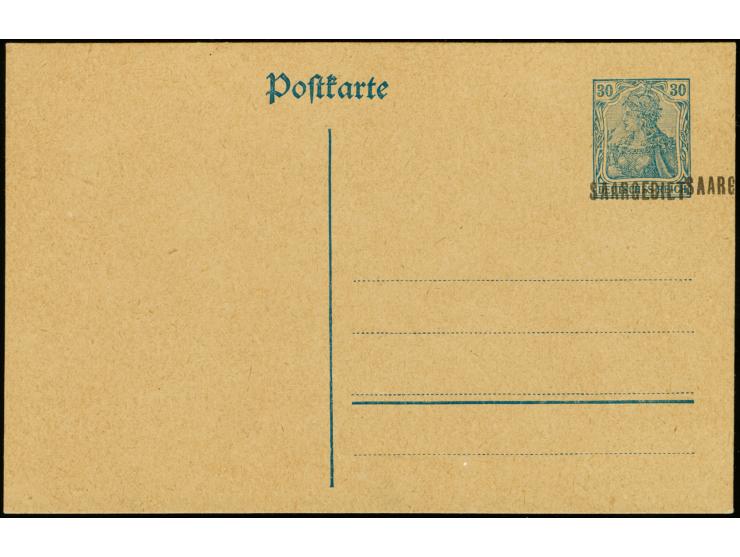 1920, Ganzsachenkarte 30 Pfg. mit doppeltem Aufdruck "SAARGEBIET" in Type III, ungebraucht, Pracht, Fotoattest Burger BPP