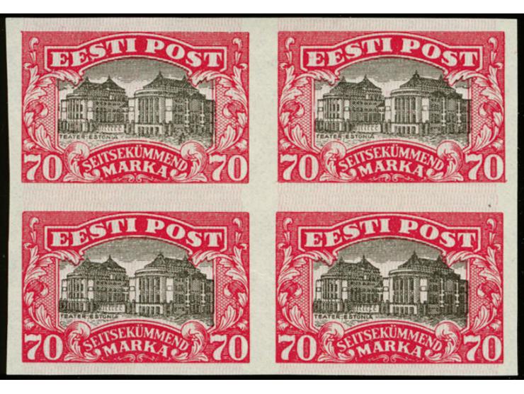 1924, National theater 70 m. pink/black as block of four, very scarce in multiples, fine (Hurt/Ojaste G1)

 