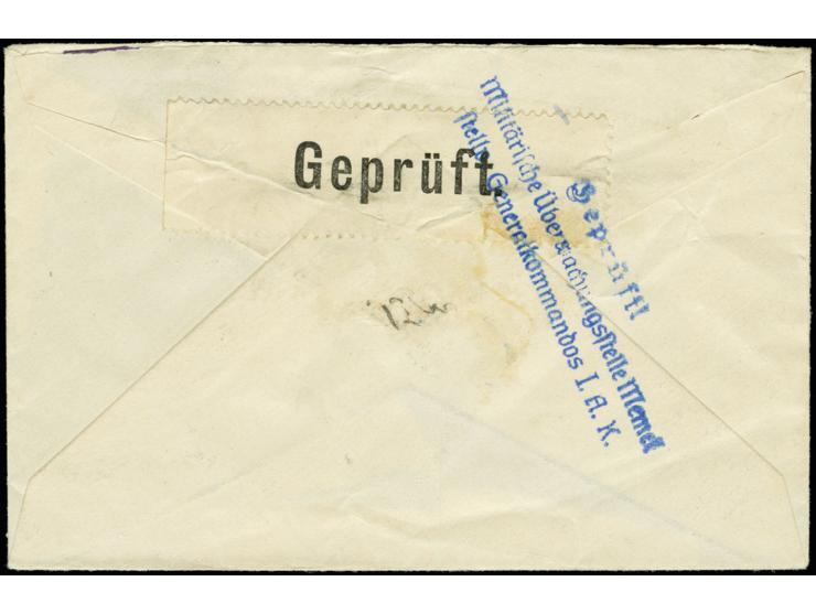 1916 (ca.), Feldpostbrief ohne Aufgabe-Stempel mit rückseitigem Zensur-Verschlußzettel "Geprüft" und übergehendem blauem Zens