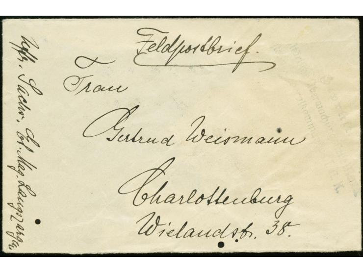 1916 (ca.), Feldpostbrief ohne Aufgabe-Stempel mit rückseitigem Zensur-Verschlußzettel "Geprüft" und übergehendem blauem Zens