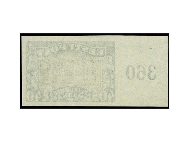 1927, Dorpat theatre 40 m. blue/black as imperforated proof with left sheet margin, unused without gum, fine, certificate Löb
