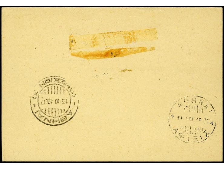 1943, 25 C. und 50 C. violett, jeweils mit Aufdruck in rot und schwarz mit Stempel "ZAKYNOS 27 X 43" auf Ionische Insel Ganzs