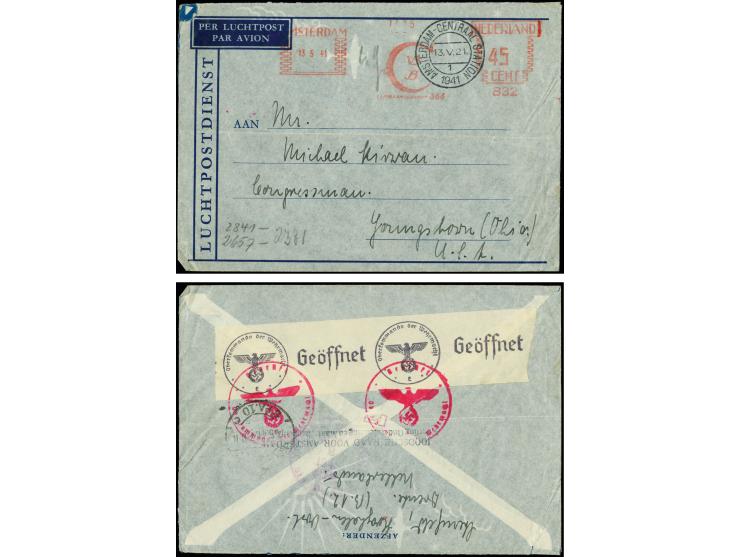 Amsterdam: 1941, "JOODSCHE RAAD VOOR AMSTERDAM Afdeeling Ondersteuning en Maatschappen", schwarzer L2 recht klar rückseitig a