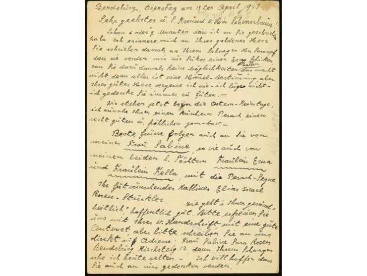 Bendsburg: 1943, "Einlieferer: Aeltestenrat der Jüdischen Kulltusgemeinde in Bendsburg O/S. Sammelstelle für Postsendungen", 