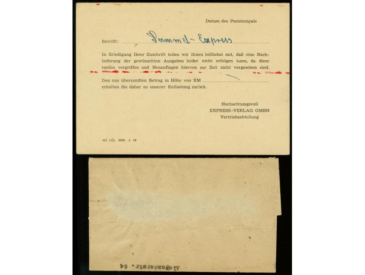 1948, 60 Pfg. Absender-Freistempel "BERLIN W8 24.6.48" des Express-Verlags auf Drucksachen-Karte nach Halle, Saale, sehr selt