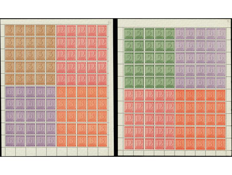 1945, Ziffern, Kombinationsbogen 1-2, postfrisch, 2 Werte Bug und im Rand etwas knittrig