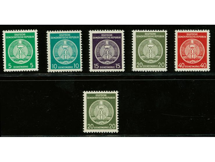 1956, 5 Pfg.-40 Pfg. sowie 1954, 20 Pfg. in Type I, postfrisch, alle unsign. und Fotoattest Weigelt BPP (1993) (Mi. 1.750,-)