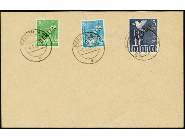 1948, Schwarzaufdruck 1-5 M. mit 3 kleinen Werten auf 3 Blanko-Umschlägen, Fotoattest H.-D. Schlegel BPP
