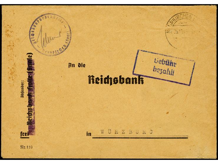 9.10, Neunkirchen (Saar) - Würzburg, Bankenbrief der Reichsbanknebenstelle mit Briefstempel und Poststempel "NEUNKIRCHEN (SAA