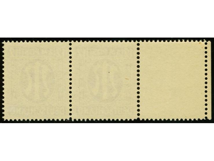 1945, 12 Pfg. dunkelrotviolett mit Zähnung L 14 3/4: 14 1/2, waagerechtes Randpaar mit kpl. gezähntem Leerfeld links, postfri