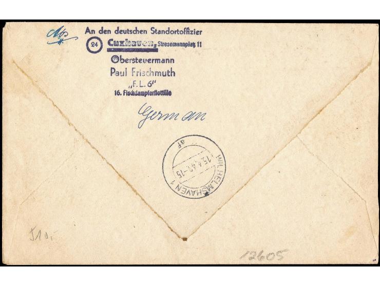 80 Pfg. mit Zähnung D und 4 Pfg. je mit Stempel "WILHELMSHAVEN 15.4.46" auf überfrankiertem R-Ortsbrief mit Ankunftsstempel, 