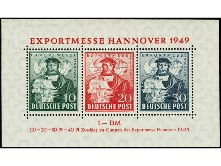 1949, Hannover-Messeblock mit 30 Pfg. dunkelgrünlichblau, postfrisch, dreifach sign. Schlegel BPP