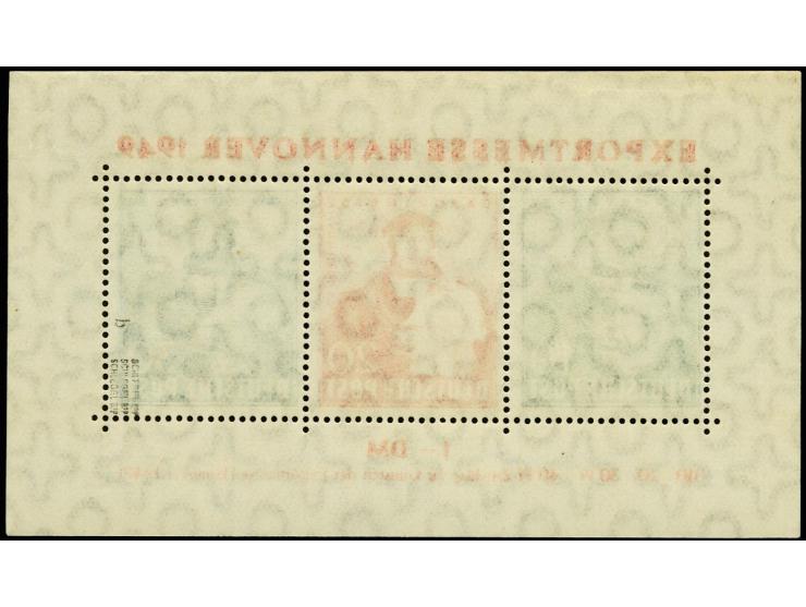 1949, Hannover-Messeblock mit 30 Pfg. dunkelgrünlichblau, postfrisch, dreifach sign. Schlegel BPP