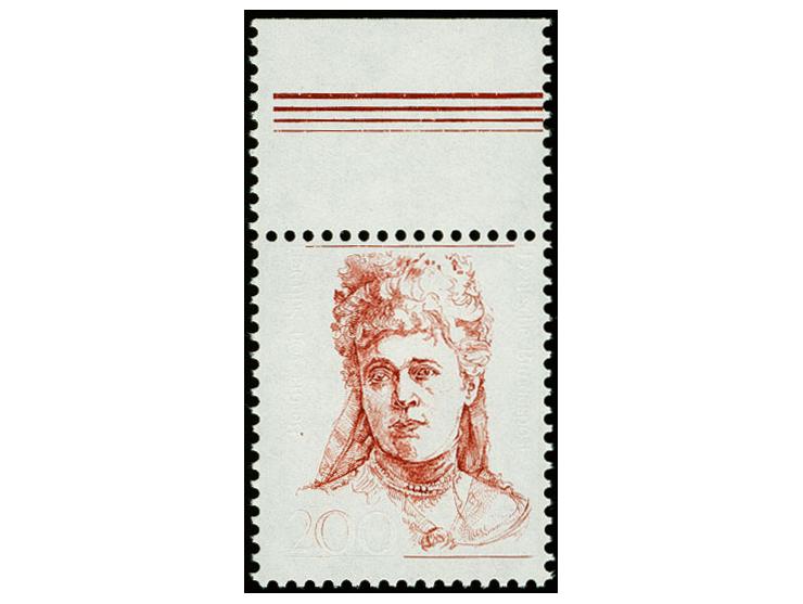 1991, Berühmte Frauen 200 Pfg. Oberrandstück mit fehlender Farbe schwarzbraunlila, postfrisch, tadellos, Fotoattest Schlegel 