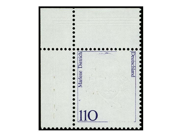 1997, Berühmte Frauen 110 Pfg. aus der linken oberen Bogenecke mit fehlender Farbe graubraun, postfrisch, tadellos, Fotoattes