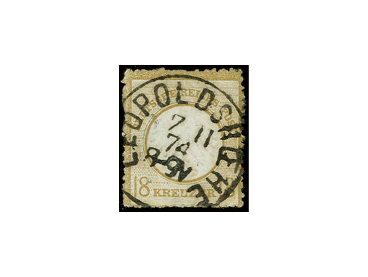 18 Kr. ockerbraun mit badischem Agentur-EKr. "LEOPOLDSHOEHE 7 11 74", allseits schön rauh gezähnt, Pracht, sign. Hennies BPP 