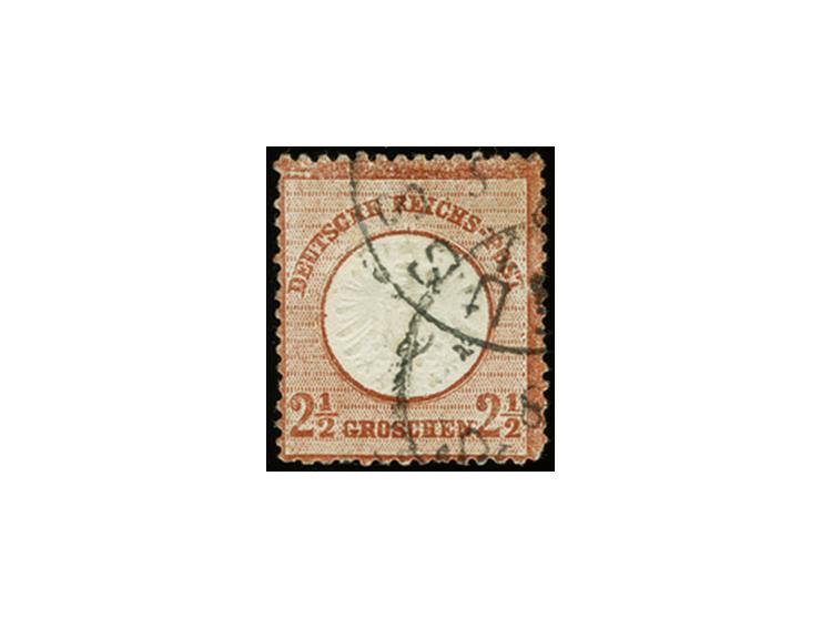 2½ Gr. rotbraun, mit Postamts-Nummernstempel "NEUSS" aus dem 2. Halbjahr 1875, eckrund und teils verkürzte Zahnspitzen, Fotoa