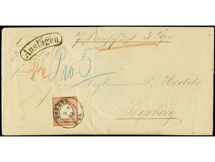 2½ Gr. rotbraun mit Schleswig-Holstein-DKr. "PREETZ 9/6 73" auf Postvorschußbrief nach Segeberg, Kabinett, Fotoattest Hennies