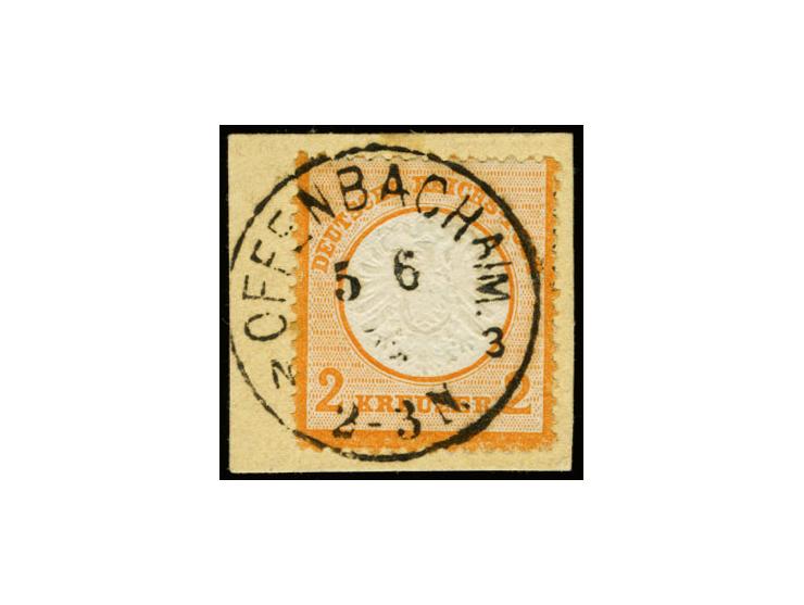 2 Kr. orange mit schön aufgesetztem EKr. "OFFENBACH A/M 5.6.74" auf Briefstück, Kabinett, Fotoattest Hennies BPP (Mi. 3.200,-