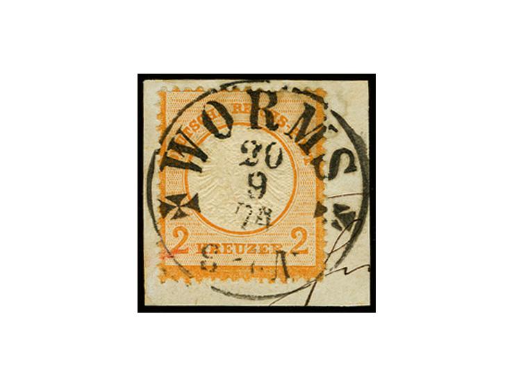 2 Kr. orange mit sehr schön aufgesetztem aptiertem T&T-EKr. "WORMS 20 9 74" auf Briefstück, Kabinett, Pracht, Fotoattest Somm