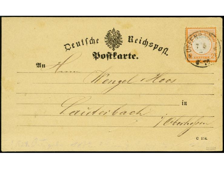 2 Kr. orange mit EKr. "OFFENBACH A/M. 7 5 74" auf amtlichem Postkartenformular nach Lauterbach, die Marke war gelöst und ist 