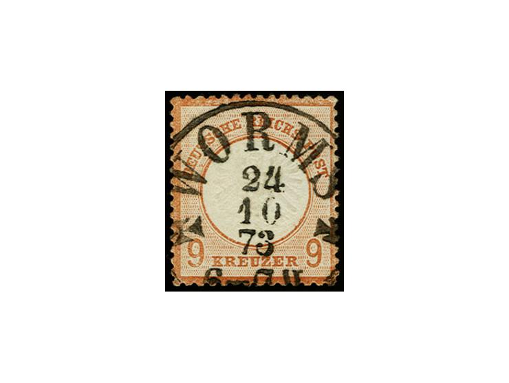 9 Kr. rötlichbraun mit aptiertem T&T-EKr. "WORMS 24 10 73", Pracht, sign. und Fotobefund Hennies BPP