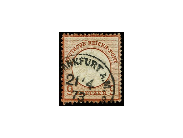 9 Kr. rotbraun mit EKr. "FRANKFURT A.M. 21/4 73", Pracht, Fotoattest Sommer BPP